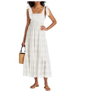 Zimmermann Women's Rosa striped midi Dress size 3 tie shoulder cream cotton